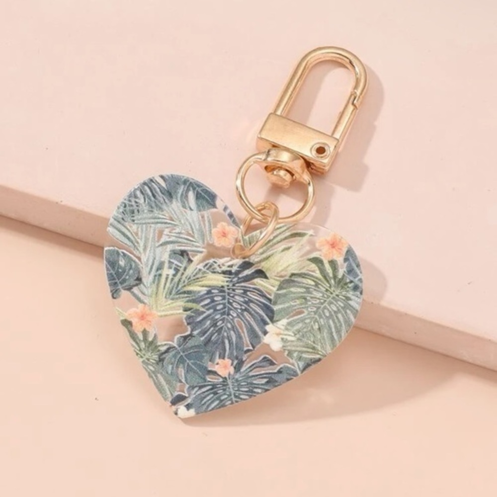 Heart Bag Charm Plant Flower Keychain ๐ธ Textured - Picture 1 of 8